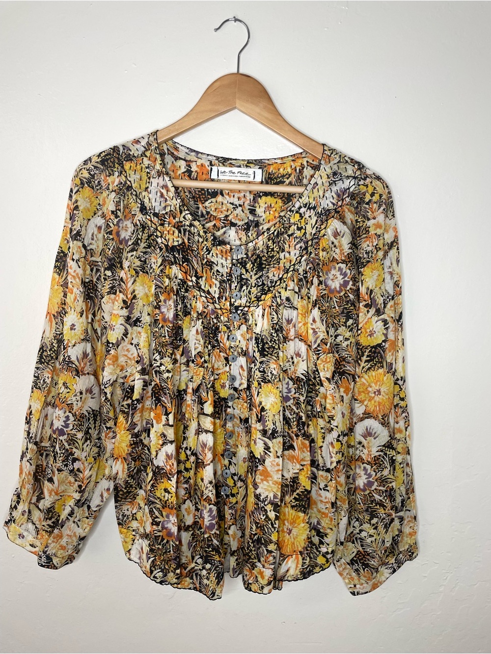 Free People Yellow Floral Peasant Blouse
